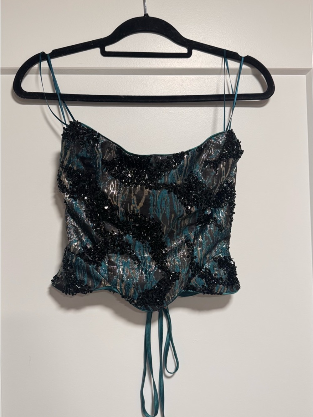 Beaded Teal Corset top with skirt